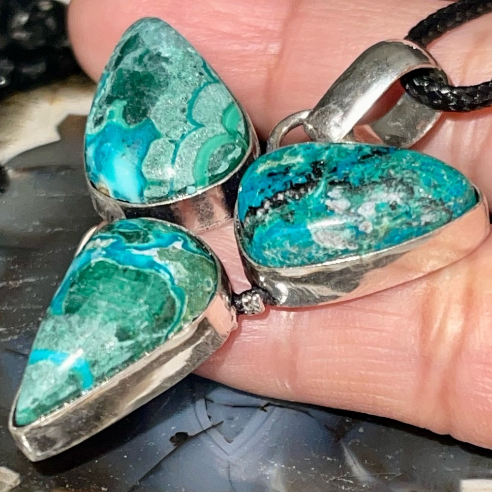 Malachite + Azurite = Chrysocollite Pendant 1 7/8”